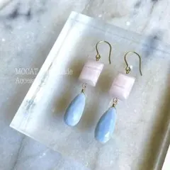 14kgf⚪︎マンガンカルサイト×ブルーオパールピアス