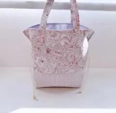 リバティ×ヌビ　アレキサンダー・マーブルブルーブルーム巾着バッグ