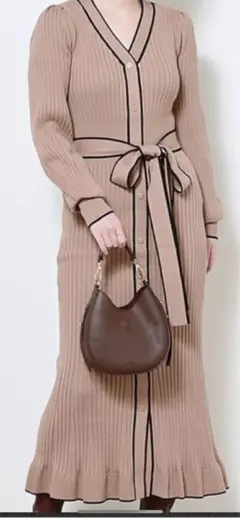 SNIDEL♡美品ニットリボンベルトフリルワンピース/べージュ/スナイデル