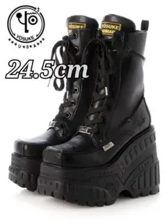 ラスト1◆ 新品 24.5cm YOSUKE 厚底ウェッジソールブーツ 黒