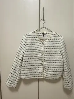 HIAND】ハイアンド 箔ジャガードノーカラージャケット アイボリー花柄