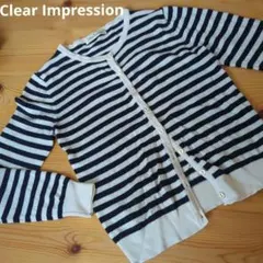 Clear Impression　ボーダー　黒白　ボタン　カーディガン　М