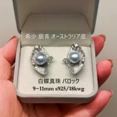 特✨希少銀青✨南洋真珠 オーストラリア産 白蝶真珠 バロックパールピアス 芸術品