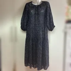 インナー付きスコットクラブ購入ネイビー水玉ロングワンピース