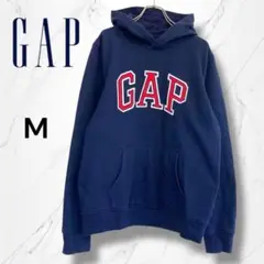 【GAP】ギャップ　フード付き長袖プルオーバーロゴパーカー Mネイビー　裏起毛