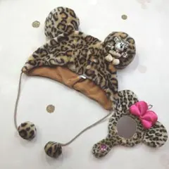 【TDR】ミニーちゃんのヒョウ柄ファンキャップ2点セット◇F/a619