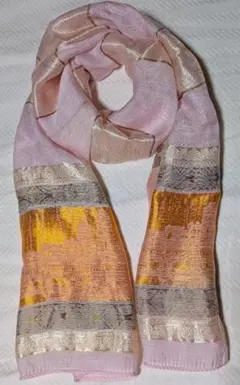 極美品　カンボジア　シルク 100% ストール　ピンク　アンコールワット柄