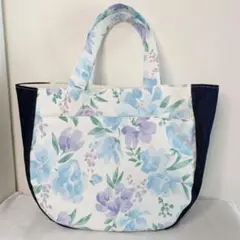 トートバッグ ラウンドバッグ☆水色花