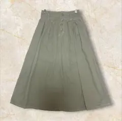 【オリーブデオリーブ】コットンロングフレアスカート　ウエストゴム　グリーン　無地