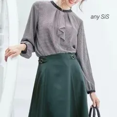 タグ付美品★any SiS 洗える ラッフルボウブラウス 千鳥格子 2 きれいめ