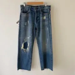 新品 AZUL BY MOUSSY セミワイドダメージクロプトデニム