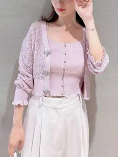 【美品】リボンビジュー釦シアーカーディガン SNIDEL