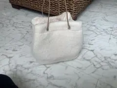 アイボリー　ファーとボア　リバーシブルトートバッグ