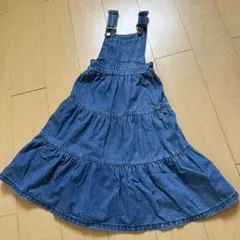 デニム ジャンバースカート ティアード　ワンピース　ロングスカート　プティマイン