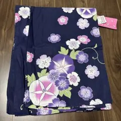 新品 浴衣 朝顔と桜の花柄 紺色