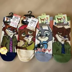 ズートピア キャラクターソックス 4足セット 23-25cm、22-24