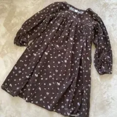 アプレレクール　長袖　花柄　ワンピース　コーデュロイ　綿100%