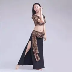 ベリーダンスヒョウガラトレーニングトップ+スカート+セーフティパンツ3ピースセッ