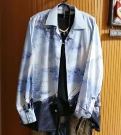 ♥【新品】雪山柄長袖シャツ・XL オーバーサイズ◆登山キャンプ好きな方にも