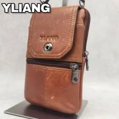 人気✨ YLIANG レザー スマホポーチ ショルダーバッグ ブラウン 3WAY