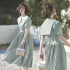 ルイルエブティック　セーラーカラーワンピース　セージグリーン