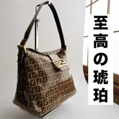 フェンディ マンマバケット系 ズッカ柄 パテント ハンド ショルダー バッグ 茶