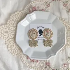 フレンチガーリーなリボンと薔薇ピアス(ピンク)