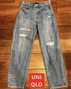 ユニクロ ダメージ加工 ライトブルー ジーンズ デニム 22 美品 UNIQLO