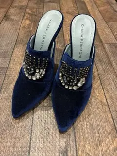 CHIARA FERRAGNI ビジュー ミュール　36　ベロア生地　本革　中古のサムネイル