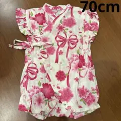 甚平　ベビー　70cm 女の子　赤ちゃん　ピンク　花柄　ロンパース　夏祭り