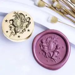 シーリングワックススタンプ　真鍮ヘッド　3D 25mm 可愛いスタンプ　2人天使