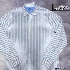 USA古着　カジュアルシャツ　L　長袖　ストライプ　ホワイト　ブルー　IZOD