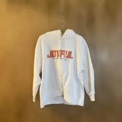再値下底値GU▶︎JOYFUL フーディ/パーカー ホワイト白系ロゴ付きM L美品