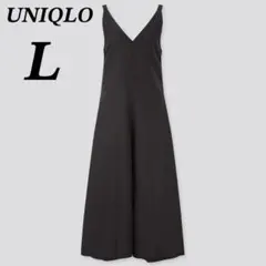 【美品】ユニクロ　リネンブレンドサロペットパンツ Vネック　ゆったり　ワイド　L