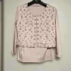 Harrodsピンク 花柄刺繍 カーディガン アンサンブル