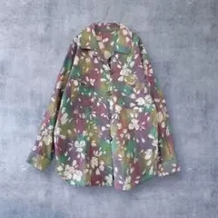 稀少 グラデーション 透かし編み アイレット 花柄シャツ 長袖チュニック XL