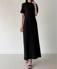 ハートボタンストレッチジャガードポロワンピース