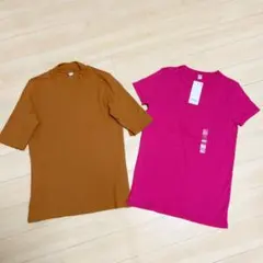 新品　ユニクロ　スーピマコットンリブクルーネックT &ハイネックリブT セット