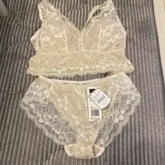 Tuché アイボリー レースブラジャーショーツセット L ノンワイヤー