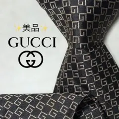 【美品】グッチ ロゴ総柄 G柄 ライトブラック シルバー メンズ ネクタイ