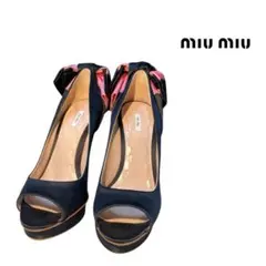 新品未着用miu miu オープントゥ パンプス リボンのサムネイル