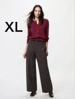 ユニクロ ブラッシュドジャージーワイドパンツ ダークブラウン XL