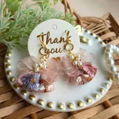 ✧再販✧春夏♡さりげなくかわいい！ピンクパープル✽お花刺繍インドリボン*ピアス