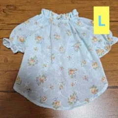 ハンドメイド犬服　ギャザーブラウス　刺繍　花柄　春服　夏服　L