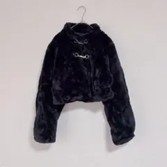 【美品】GRL◆スタンドカラー クロップドファーコート◆ブラック◆F