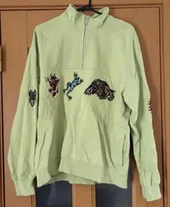 【希少】HUF ハフ ハーフジップ スウェット ピスタチオ 刺繍ロゴ Lサイズのサムネイル