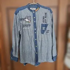 BONSKIP刺繍デニムスタンドカラーシャツ　メンズL 　ヴィンテージ