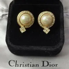 美品 Christian Dior イヤリング パール ラインストーン