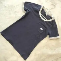 NIKE レディス コットンTシャツ 刺しゅうロゴ 半袖 ネイビー サイズS