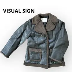 【美品】VISUAL SIGN 襟ボアコート ダークブラウン F 合皮コート